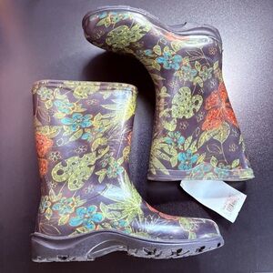 SLOGGERS WOMENS GARDEN BOOTS BLACK PRINT WATERPROOF made in USA size 6‎